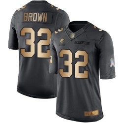 Limited Men's Jim Brown Black/Gold Jersey - #32 Football Cleveland Browns Salute to Service
