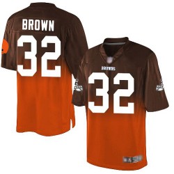 Elite Men's Jim Brown Brown/Orange Jersey - #32 Football Cleveland Browns Fadeaway